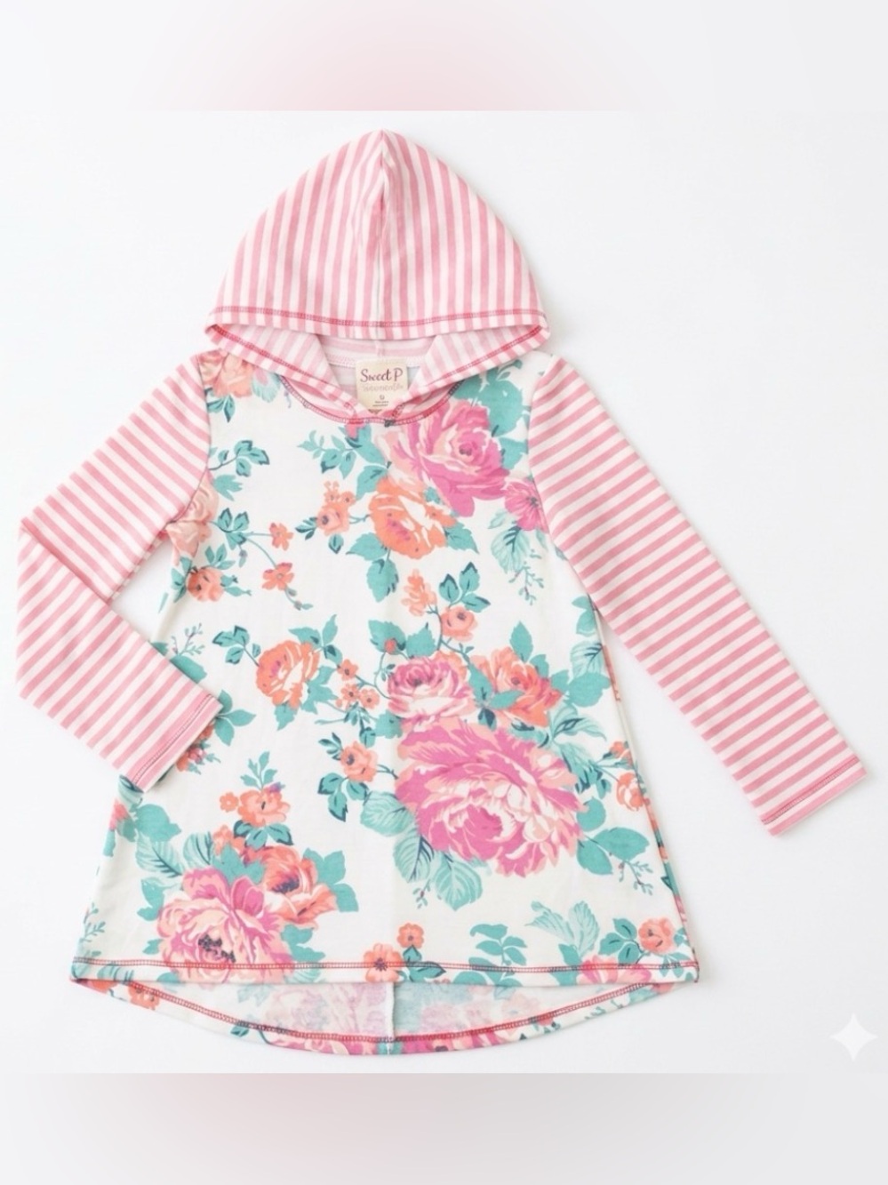 NWOT Pink Vanilla | Floral Striped Pink Green Hooded LS Top | 6X